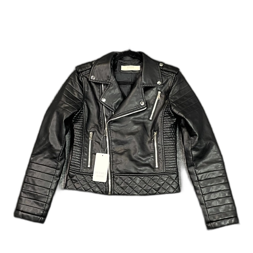 Details Basic Biker Jacket Womens M Asymmetrical Zip Moto Riding Hiking Rancher